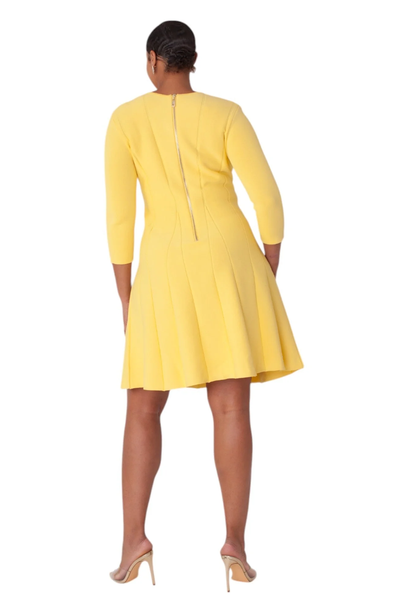 V-Neck Knit Dress with Gold Button Details- 51001 - Image 4