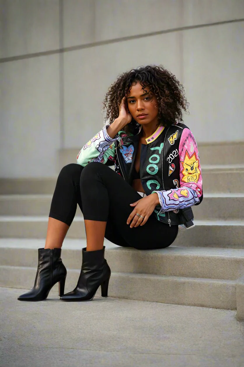 Vibrant Studded Leather Jacket -81765 - Image 2