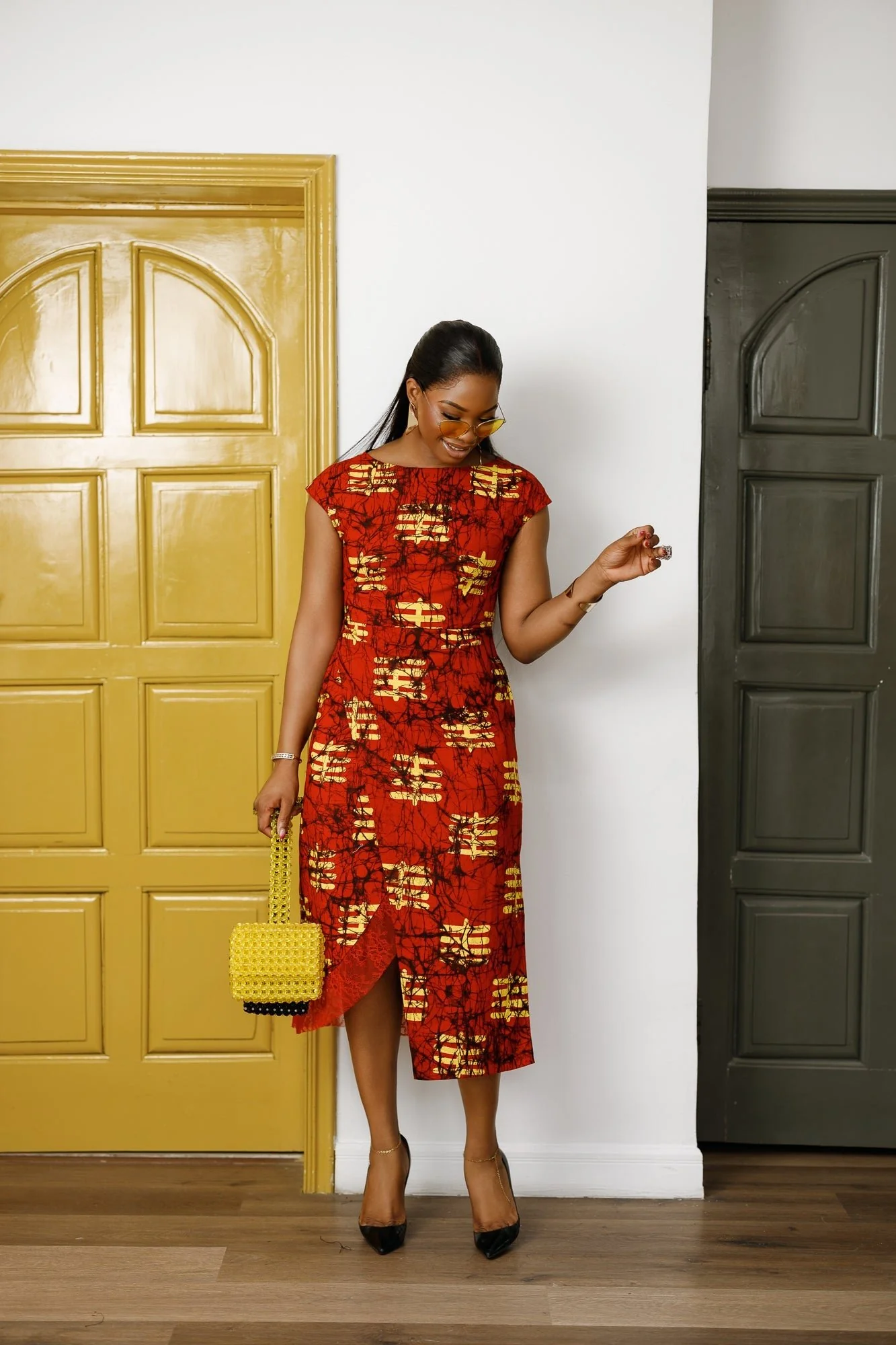 VICTORIA AFRICAN PRINT CAP SLEEVE MIDI DRESS - Image 2