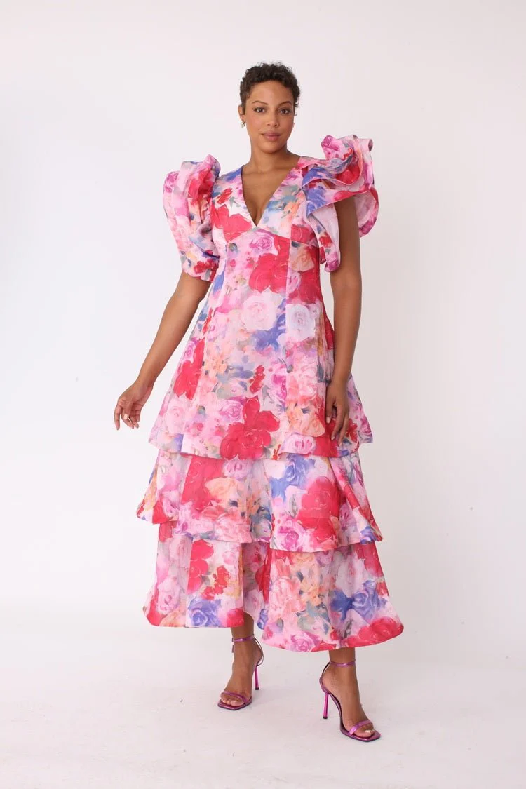 Watercolor Floral Tiered Midi Dress - 82663 - Image 2