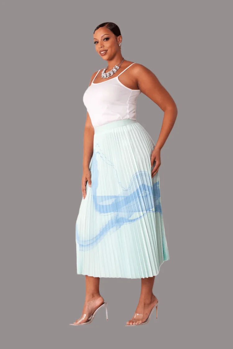 Watercolor Print Pleated Maxi Skirt - 82606 - Image 3
