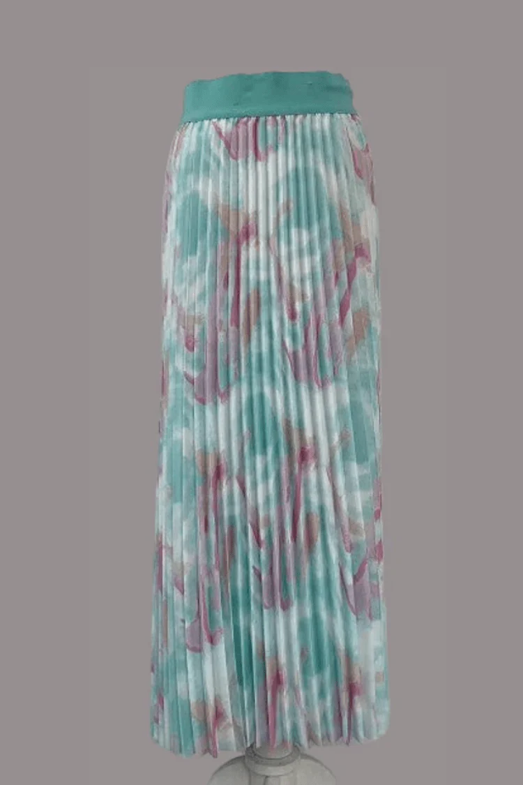 Watercolor Print Pleated Maxi Skirt - 82606 - Image 4