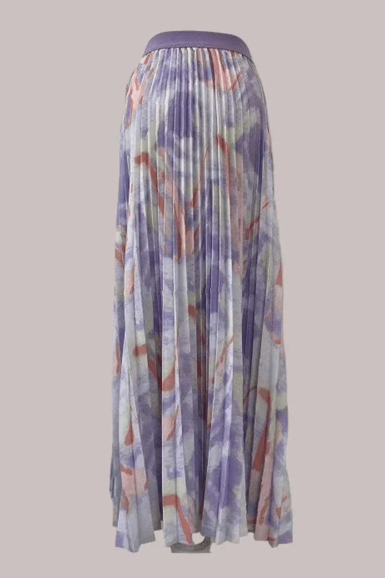 Watercolor Print Pleated Maxi Skirt - 82606 - Image 5