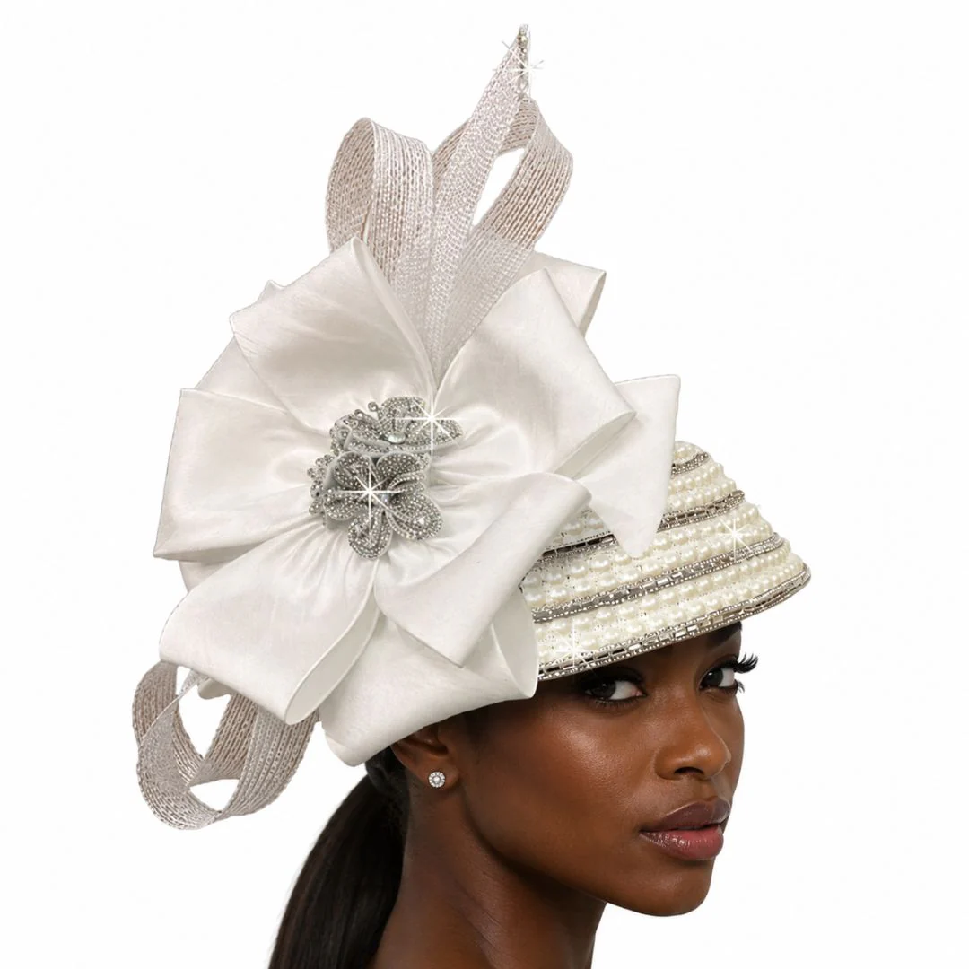 Benjo Retro Pearl Pillbox Church Hat by Whittall and Shon