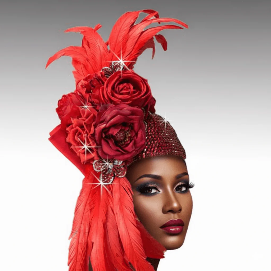 Adele Red Rhinestone Feather Church Hat - Whittall & Shon