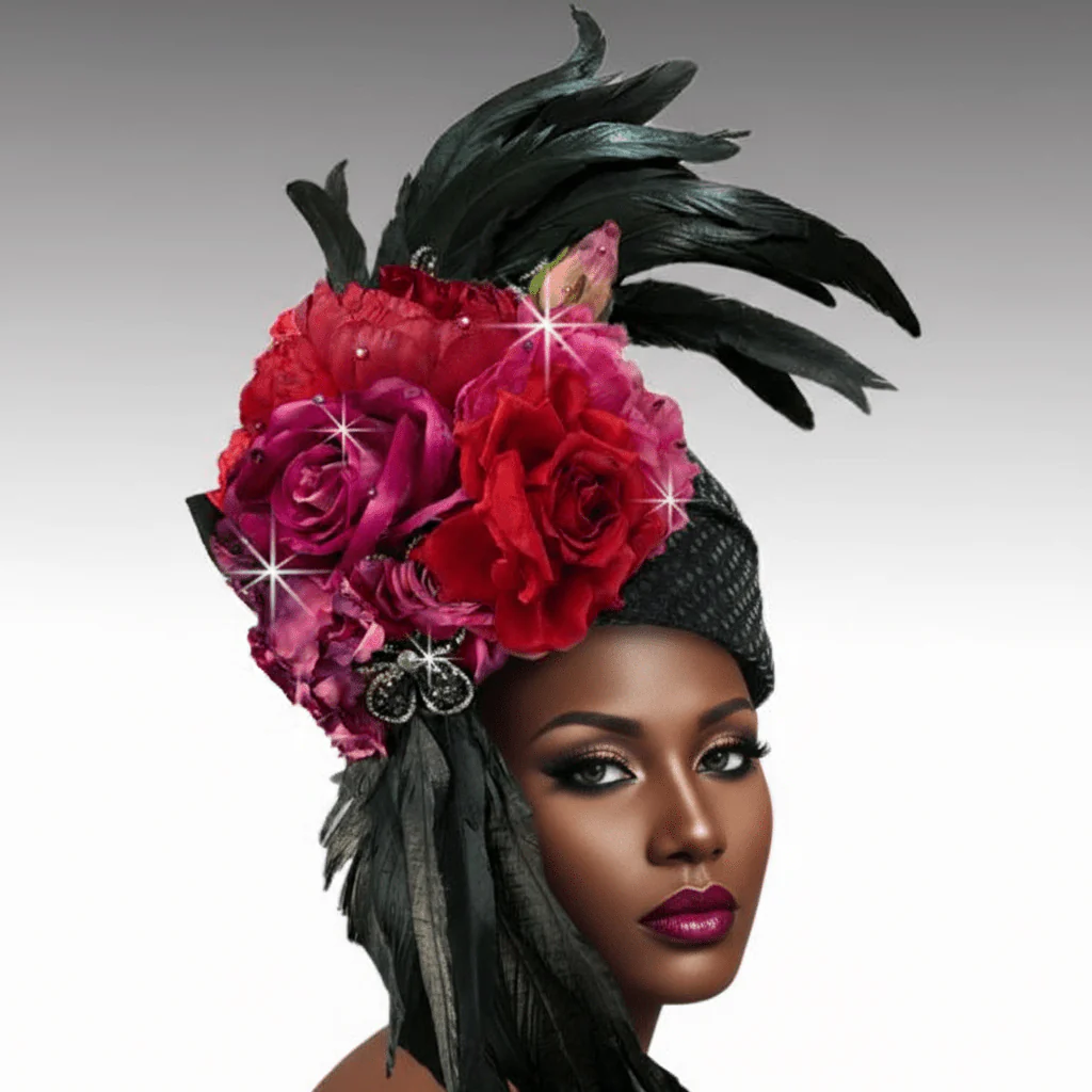 Adele Red Rhinestone Feather Church Hat - Whittall & Shon - Image 2