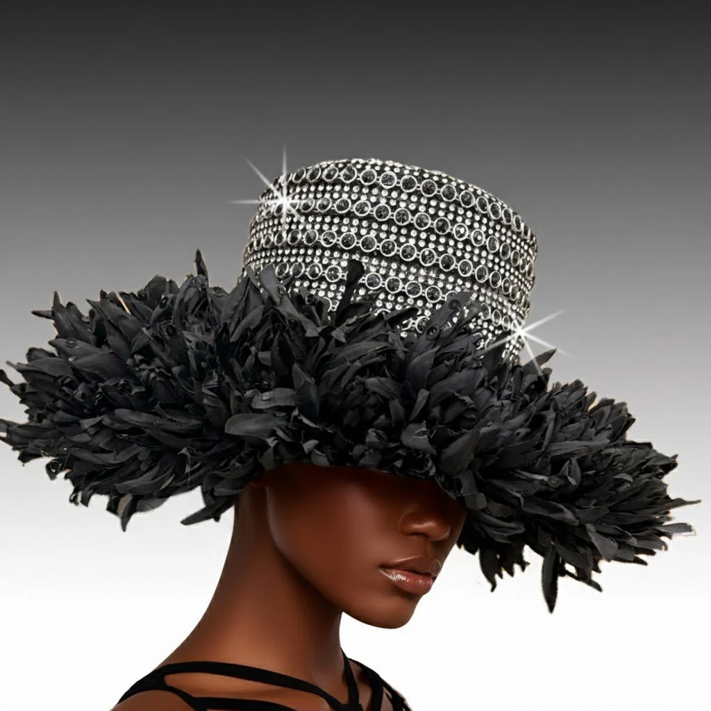 Anemone Crystal Crown Feather Brim Church Hat - Whittall & Shon