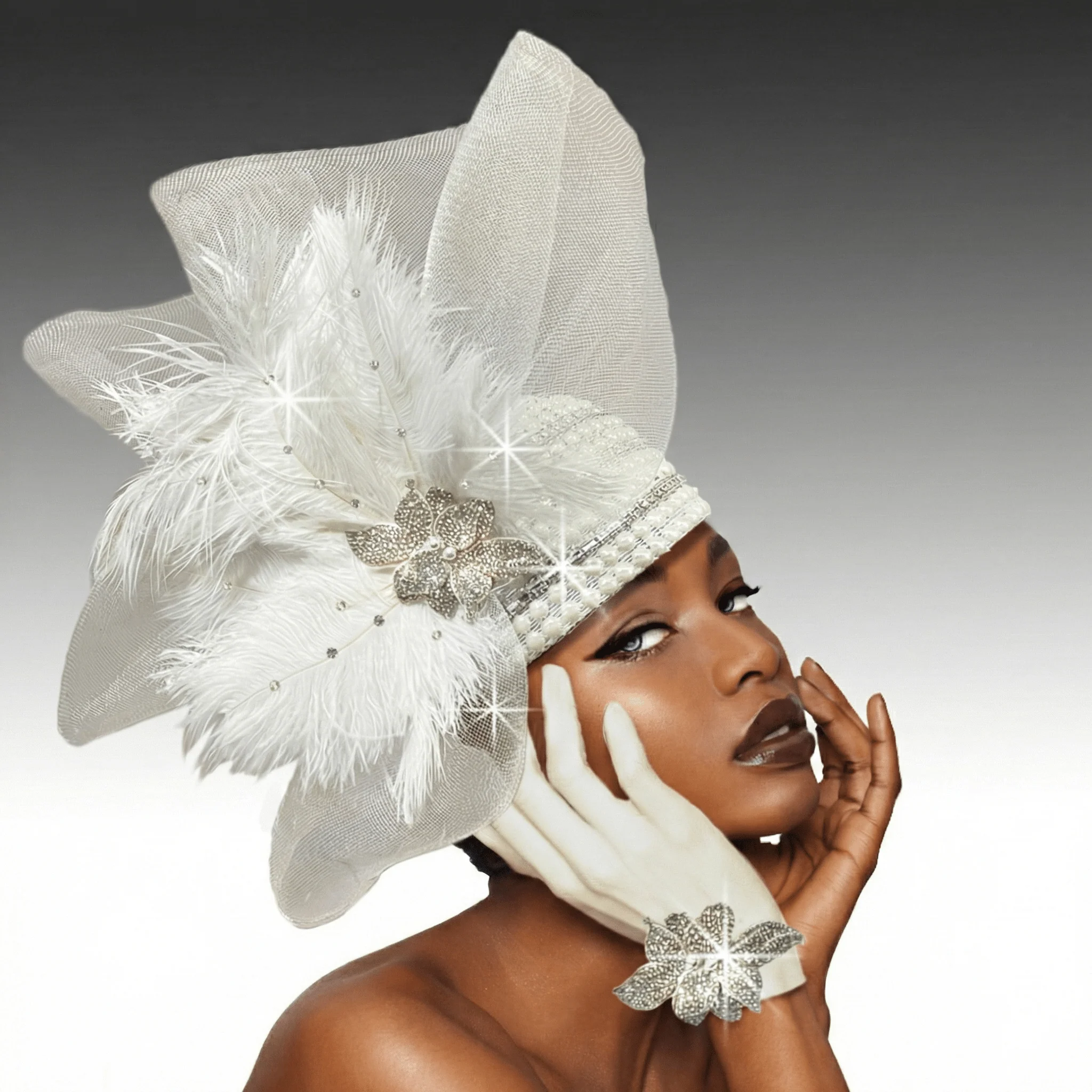Angel Pearl Crystal Church Hat with Gloves by Whittall & Shon
