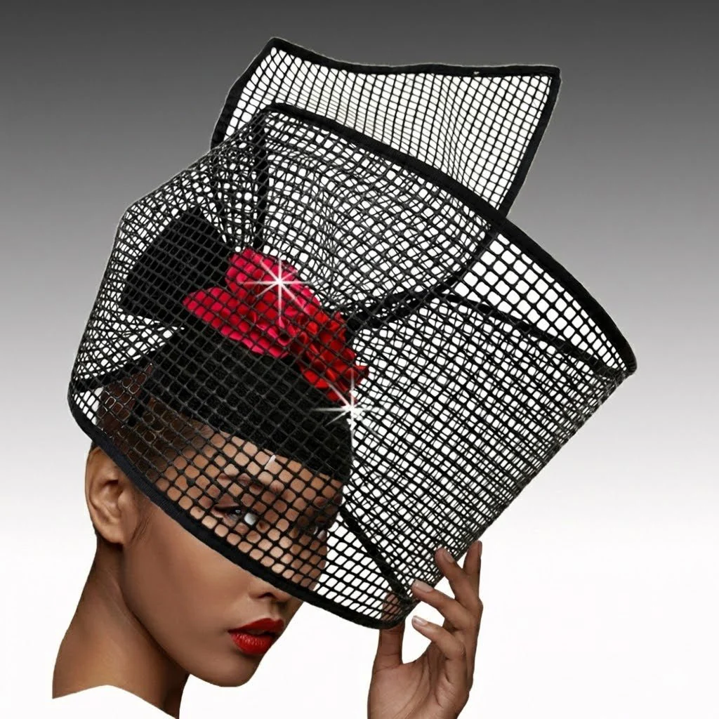 Birdcage Mesh Sculptural Fascinator Church Hat - Whittall & Shon - Image 2