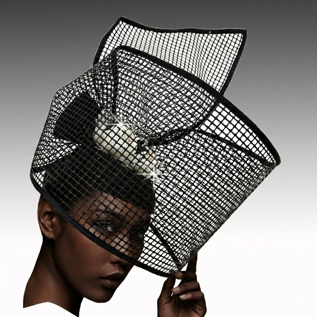 Birdcage Mesh Sculptural Fascinator Church Hat - Whittall & Shon - Image 3