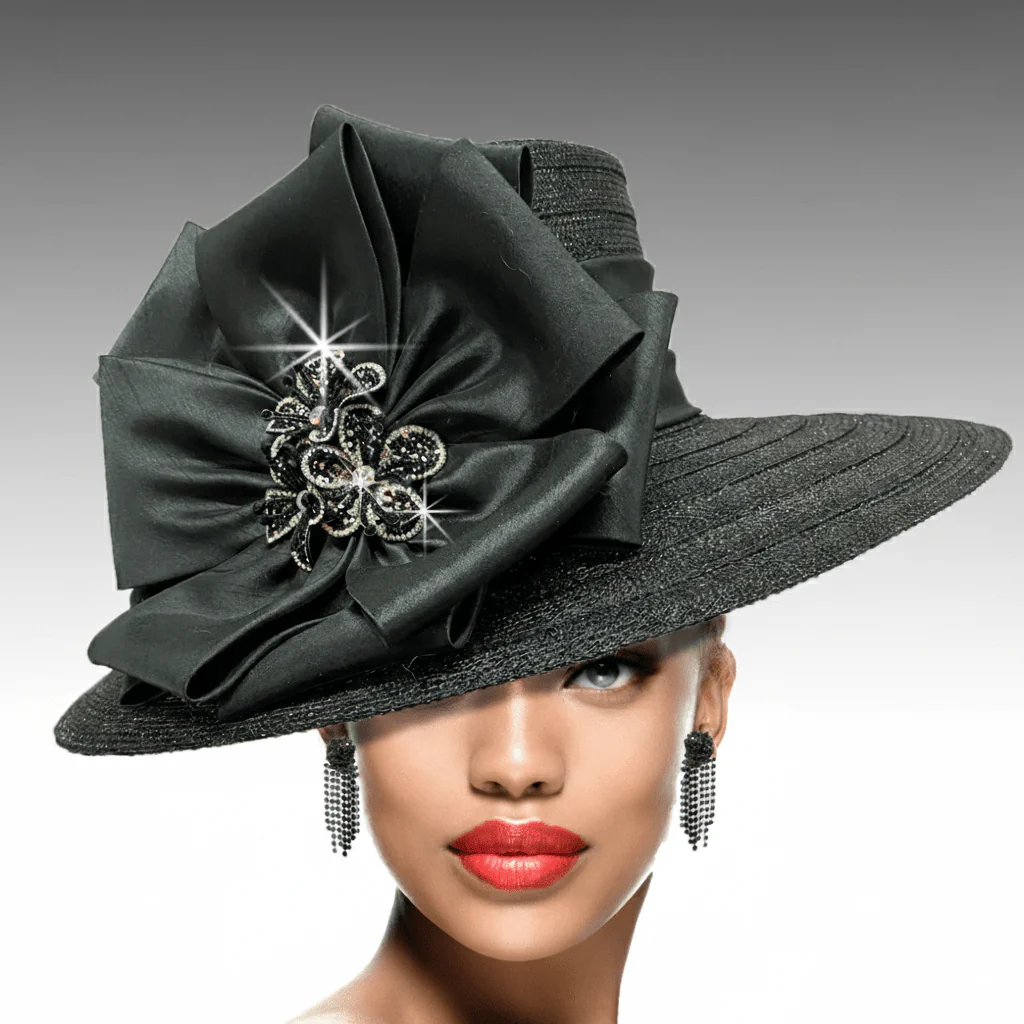 Carmen Wide Brim Satin Bow Church Hat - Whittall & Shon