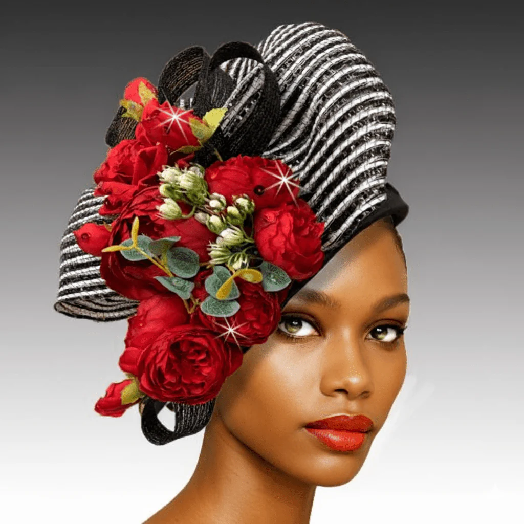 Cascade Striped Floral Church Hat - Whittall & Shon
