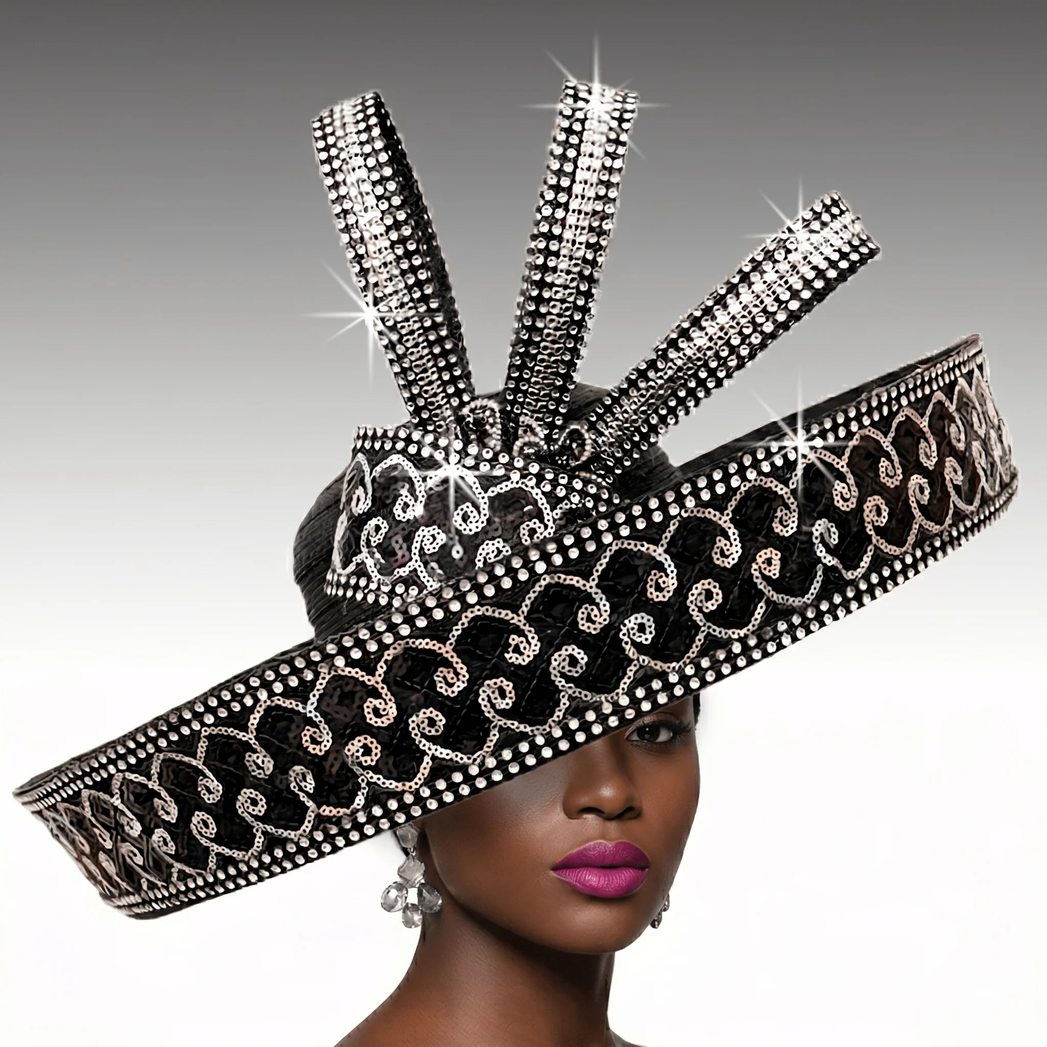 Celestial Rhinestone Statement Church Hat by Whittall & Shon