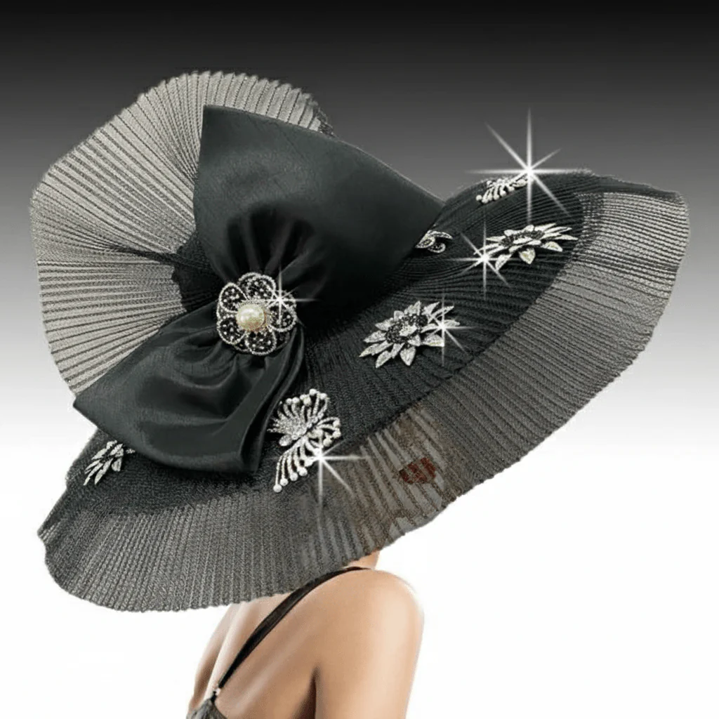 Duomo Pleated Illusion Wide Brim Church Hat - Whittall & Shon