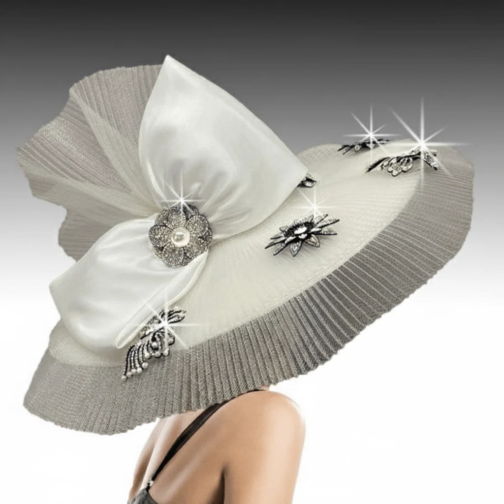 Duomo Pleated Illusion Wide Brim Church Hat - Whittall & Shon - Image 3