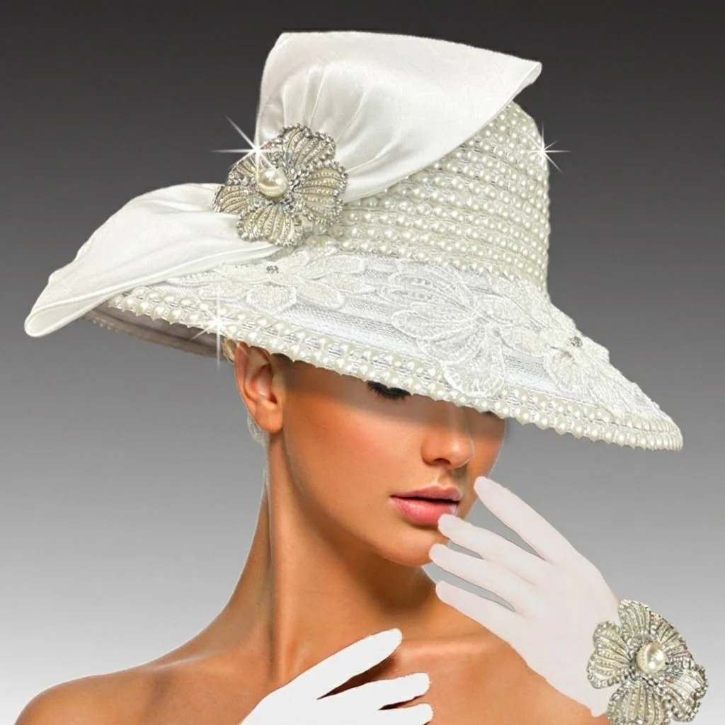 Immaculate Pearl and Gold Church Hat with Gloves - Whittall & Shon - Image 4