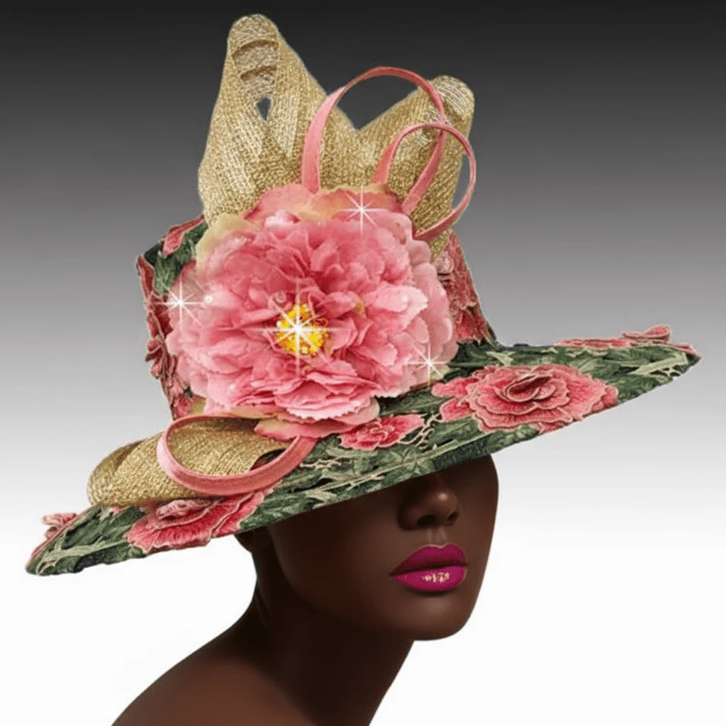 Klimt Floral Tapestry Wide Brim Church Hat - Whittall & Shon