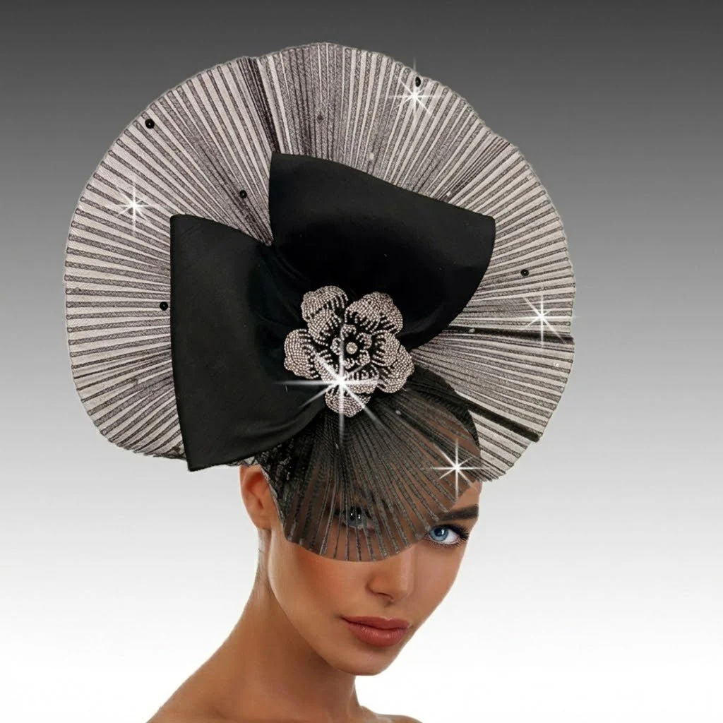 Midnight Rose Pleated Disc Fascinator - Whittall & Shon