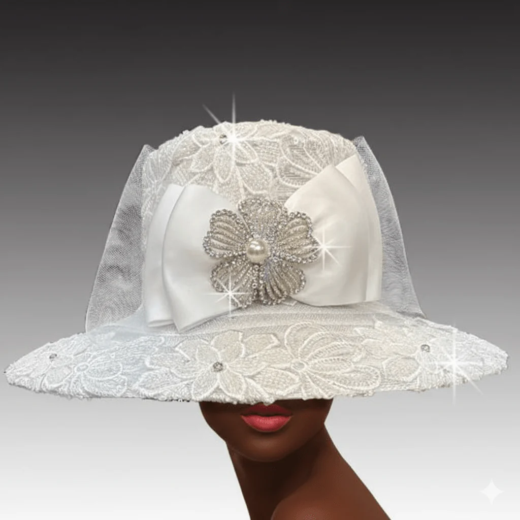Mika Beaded Lace Wide Brim Church Hat - Whittall & Shon - Image 2