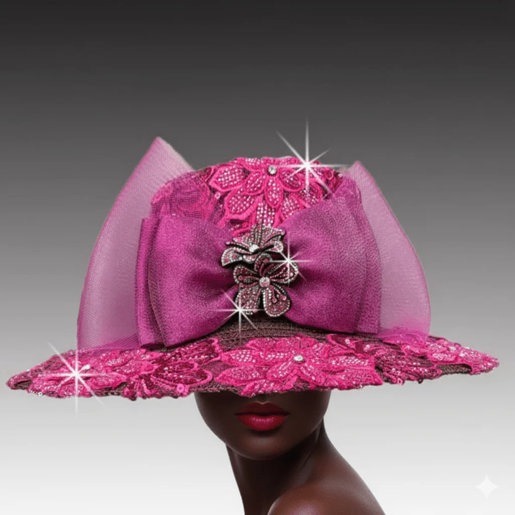 Mika Beaded Lace Wide Brim Church Hat - Whittall & Shon - Image 5
