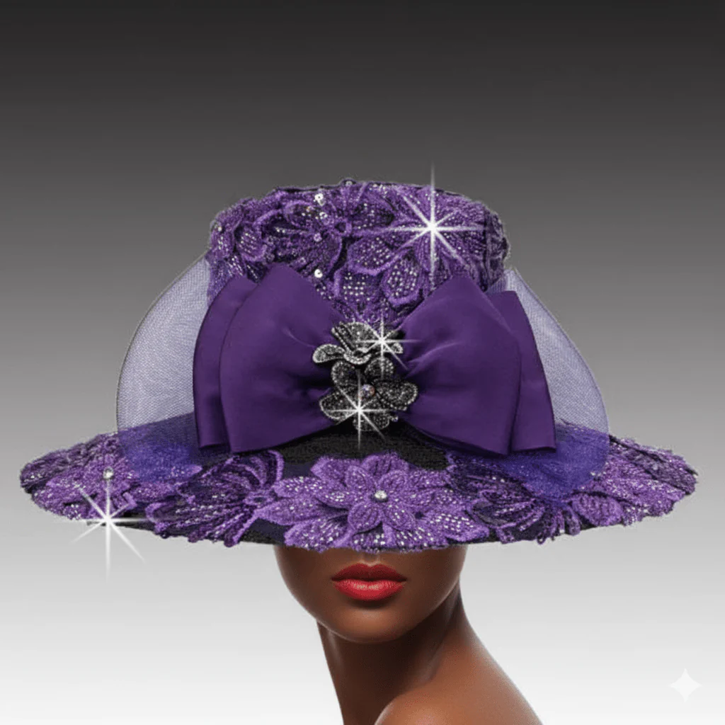 Mika Beaded Lace Wide Brim Church Hat - Whittall & Shon - Image 6