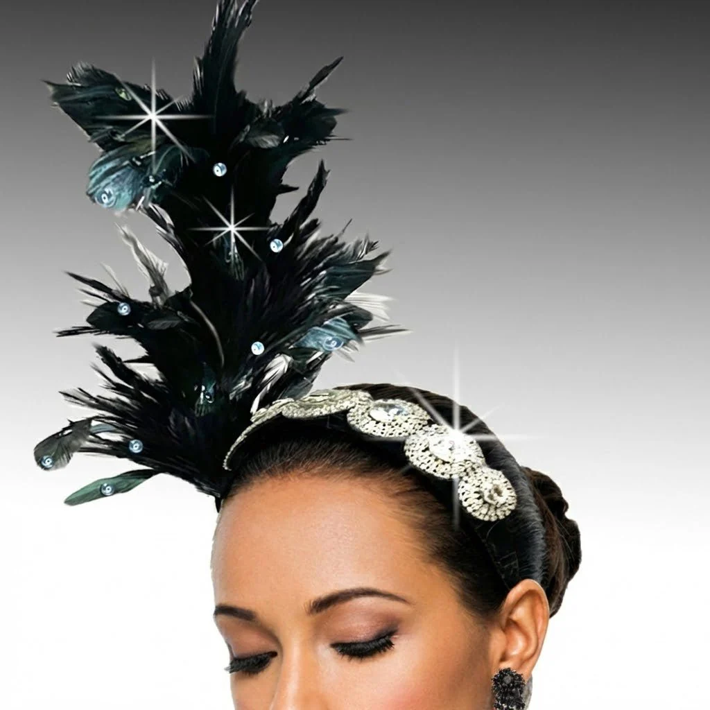 My Fair Lady Crystal Feather Plume Headband - Whittall & Shon