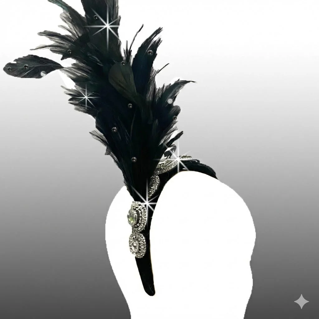 My Fair Lady Crystal Feather Plume Headband - Whittall & Shon - Image 2