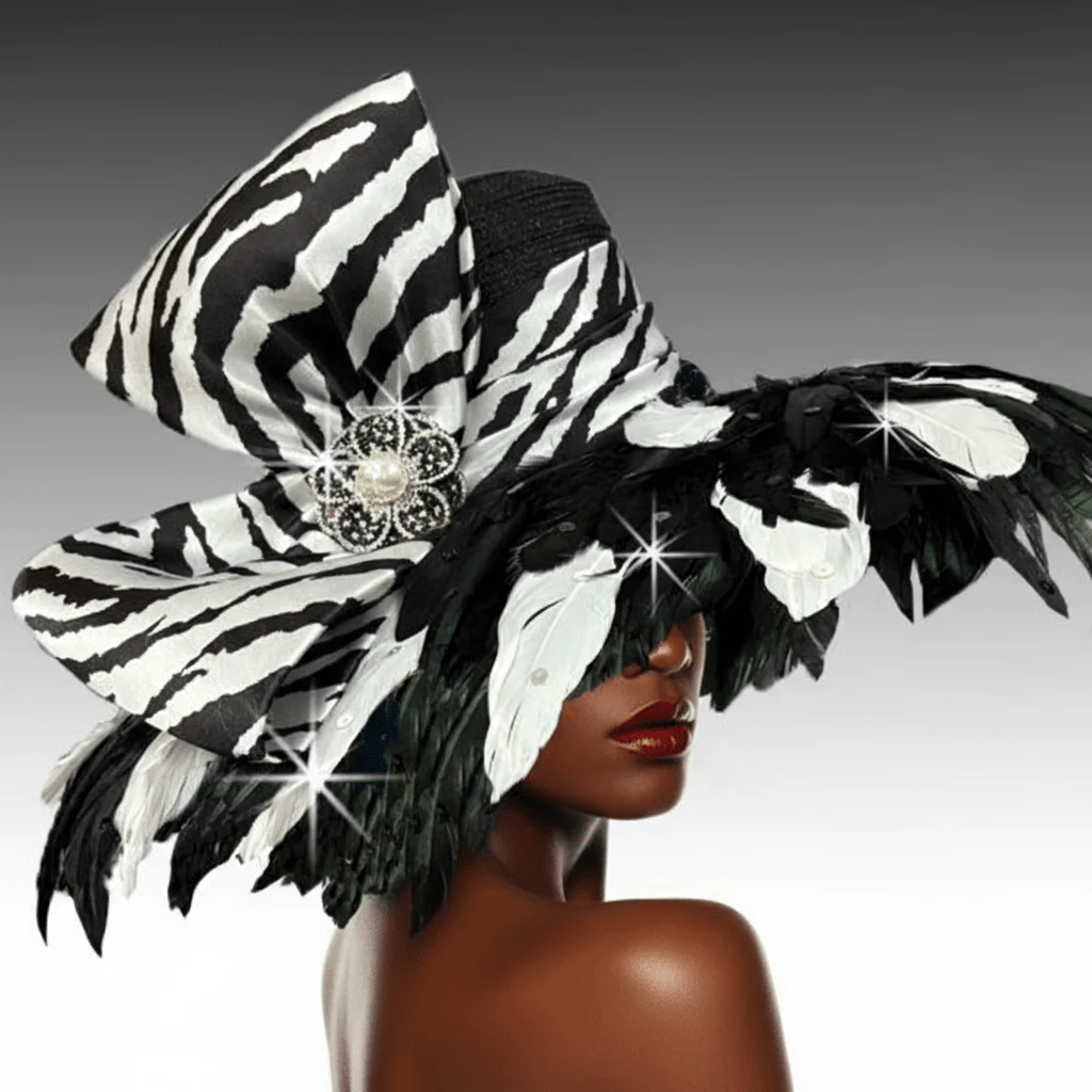 Plumeria Zebra Print Feather Brim Church Hat - Whittall & Shon