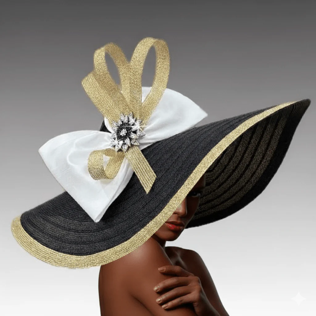 The Wave Wide Brim Black Church Hat - Whittall & Shon
