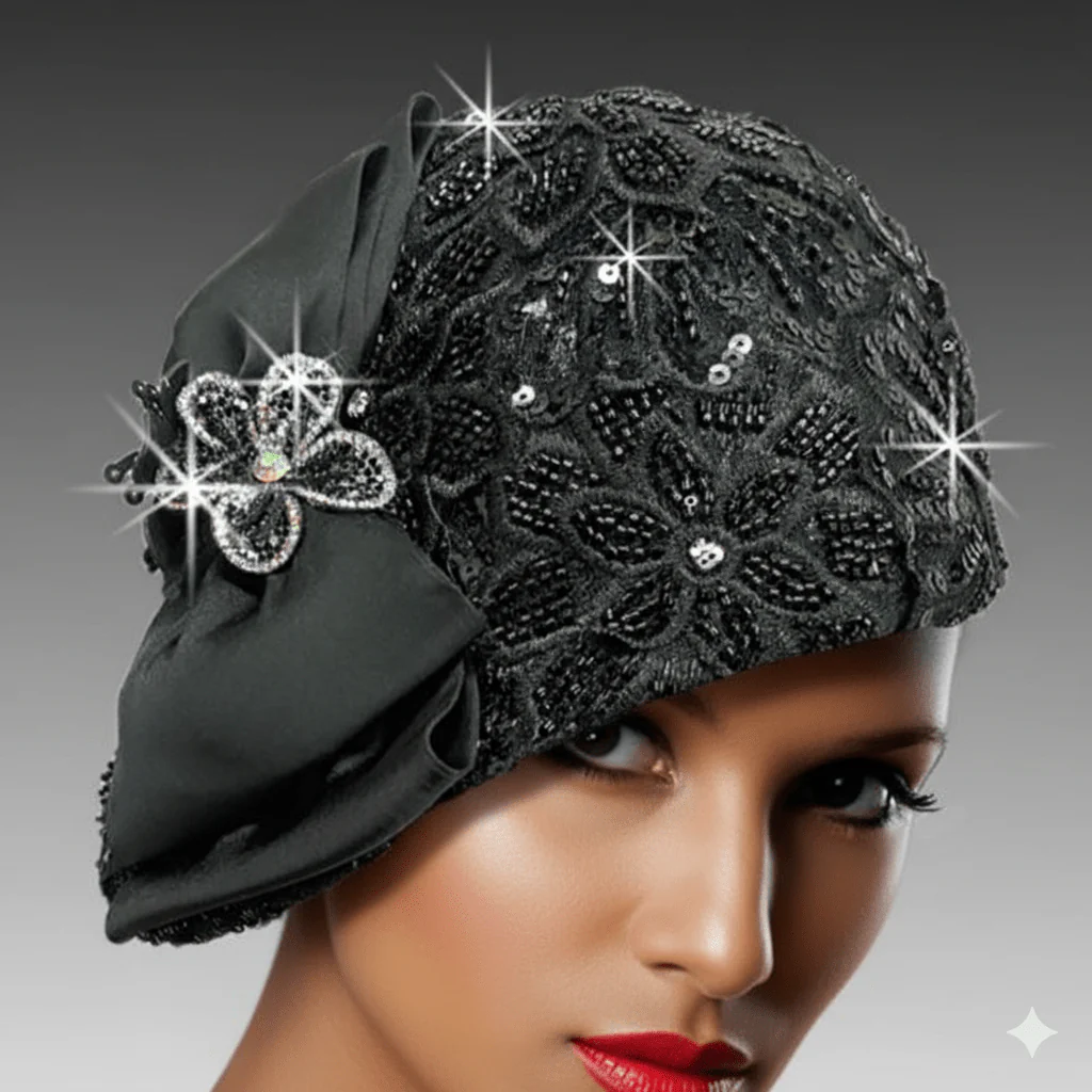 Vamp Beaded Cloche Church Hat by Whittall & Shon