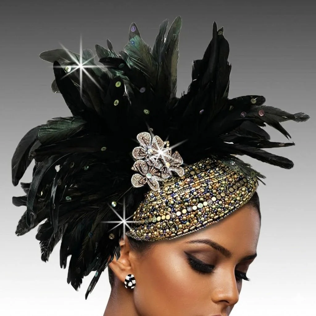 Venezia Beaded Juliet Cap Feather Fascinator - Whittall & Shon