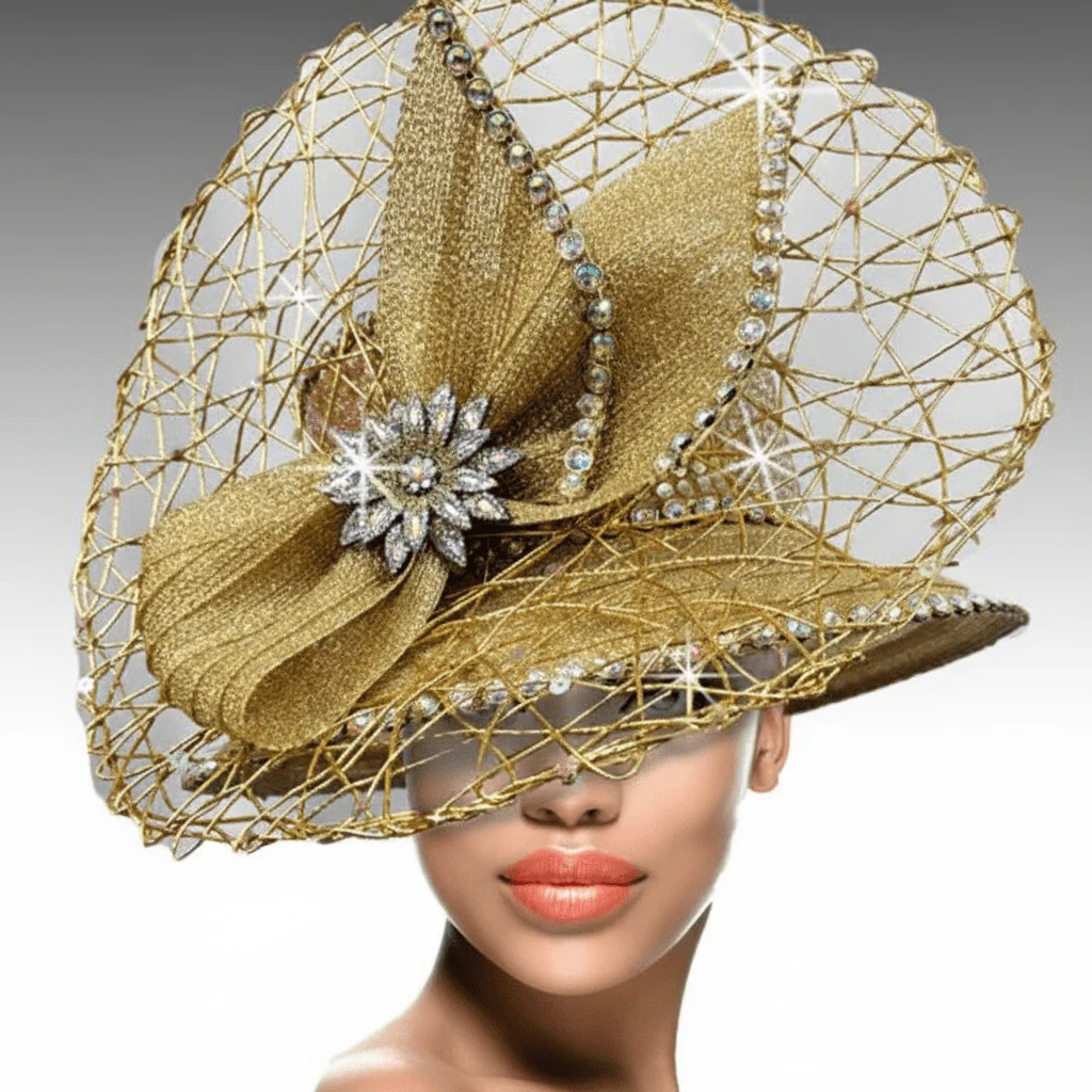The Web Gold Metallic Bucket Church Hat - Whittall & Shon
