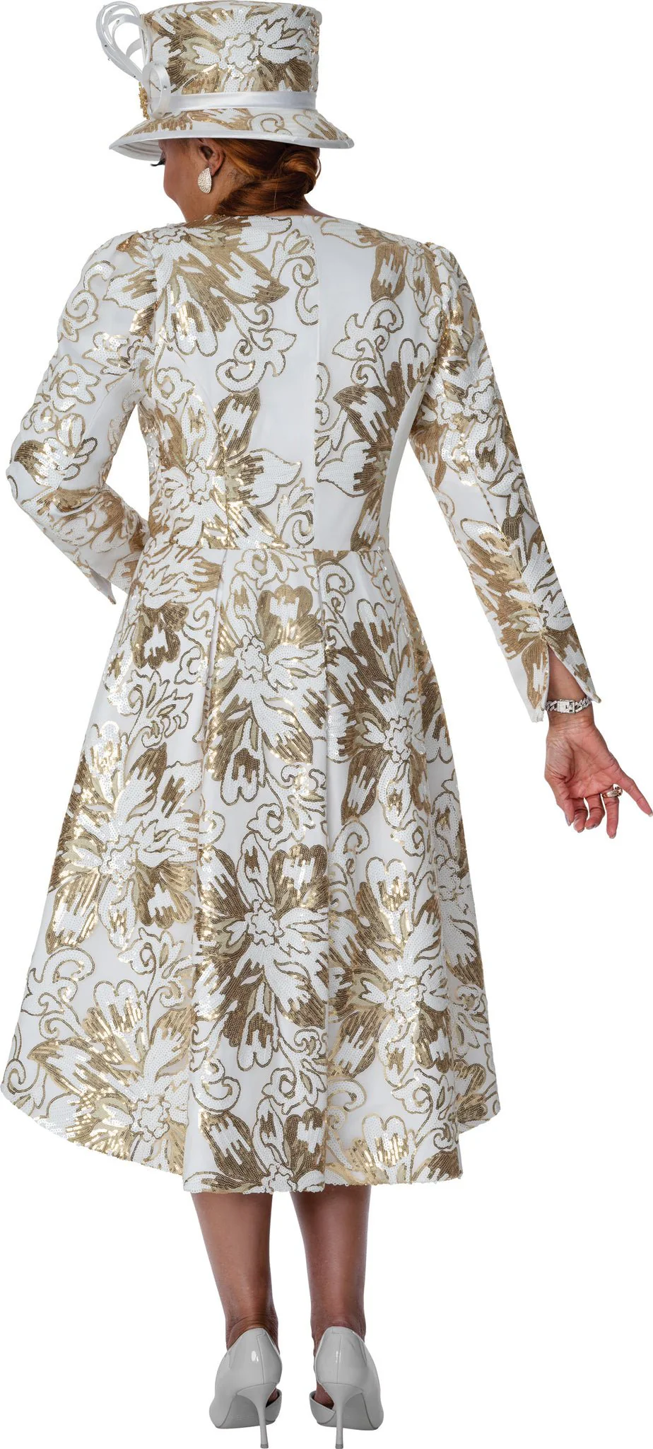 Women's Gold Floral Sequin High-Low Jacket & Sheath Dress Set DCC310152 - Image 2
