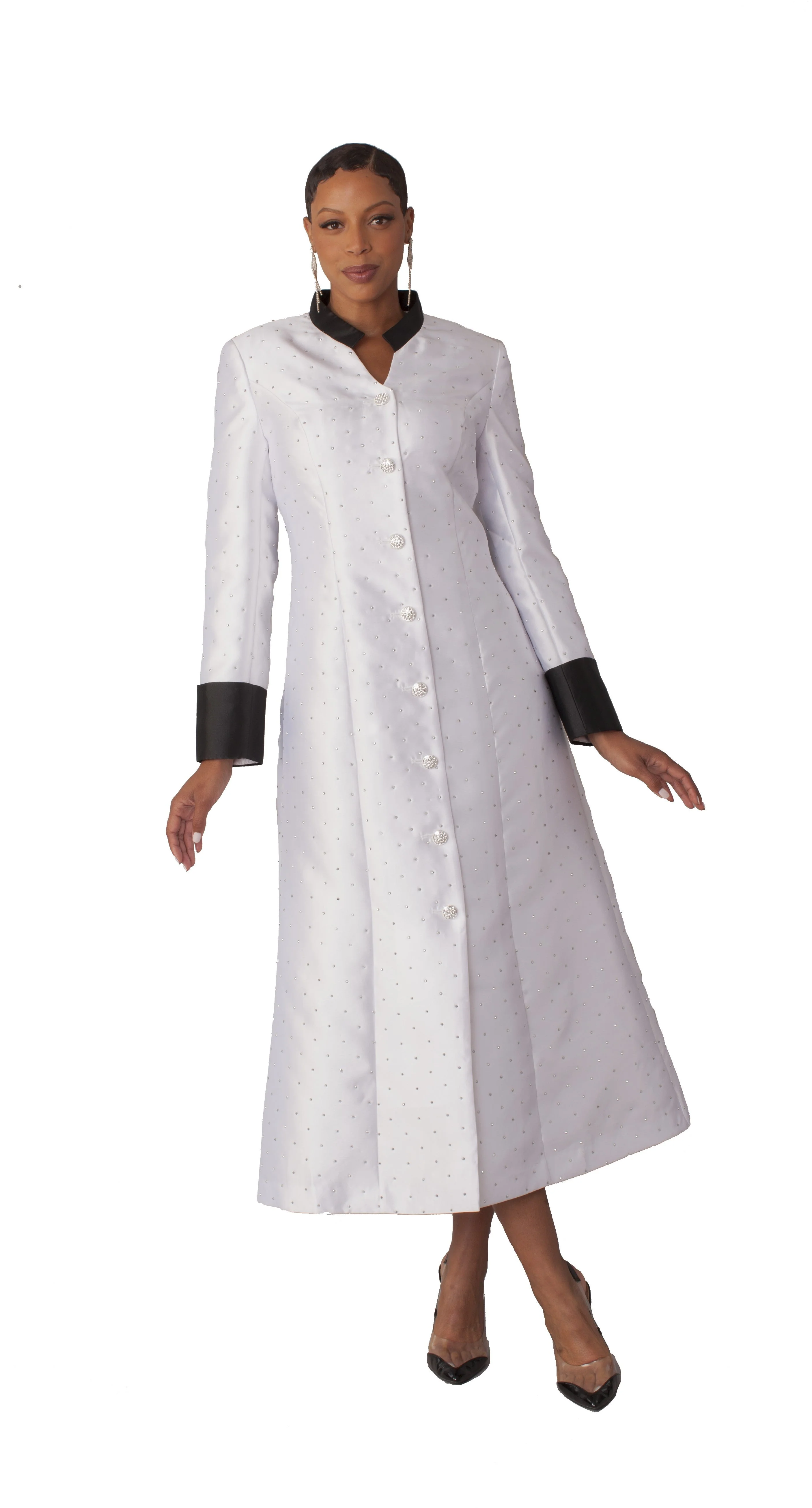 Women's Rhinestone Button Preaching Robe with Studded Detailing- 4816 - Image 3