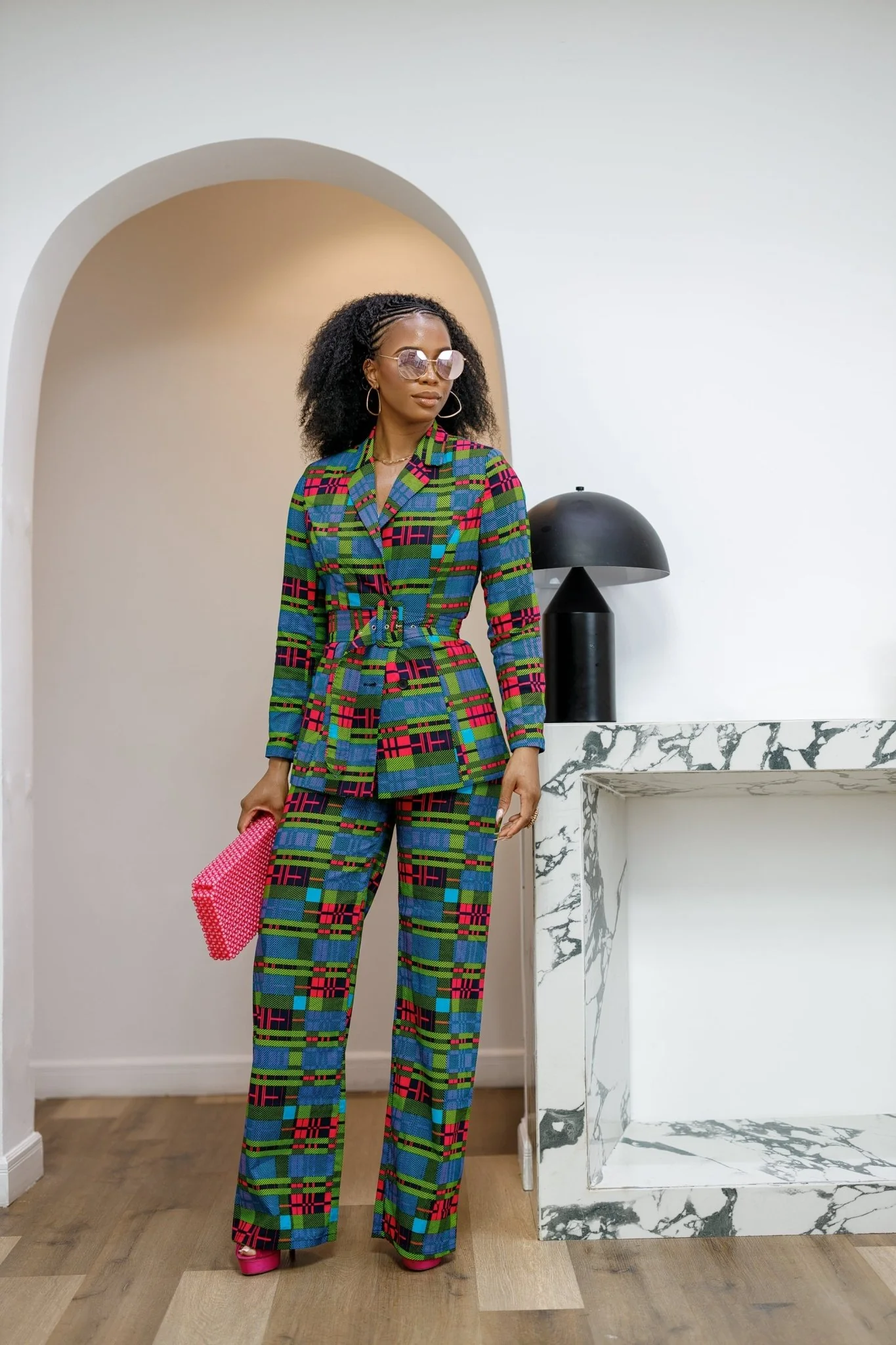 ZYLA AFRICAN PRINT TWO PIECE SUIT SET [CHECK PRINT] - Image 3