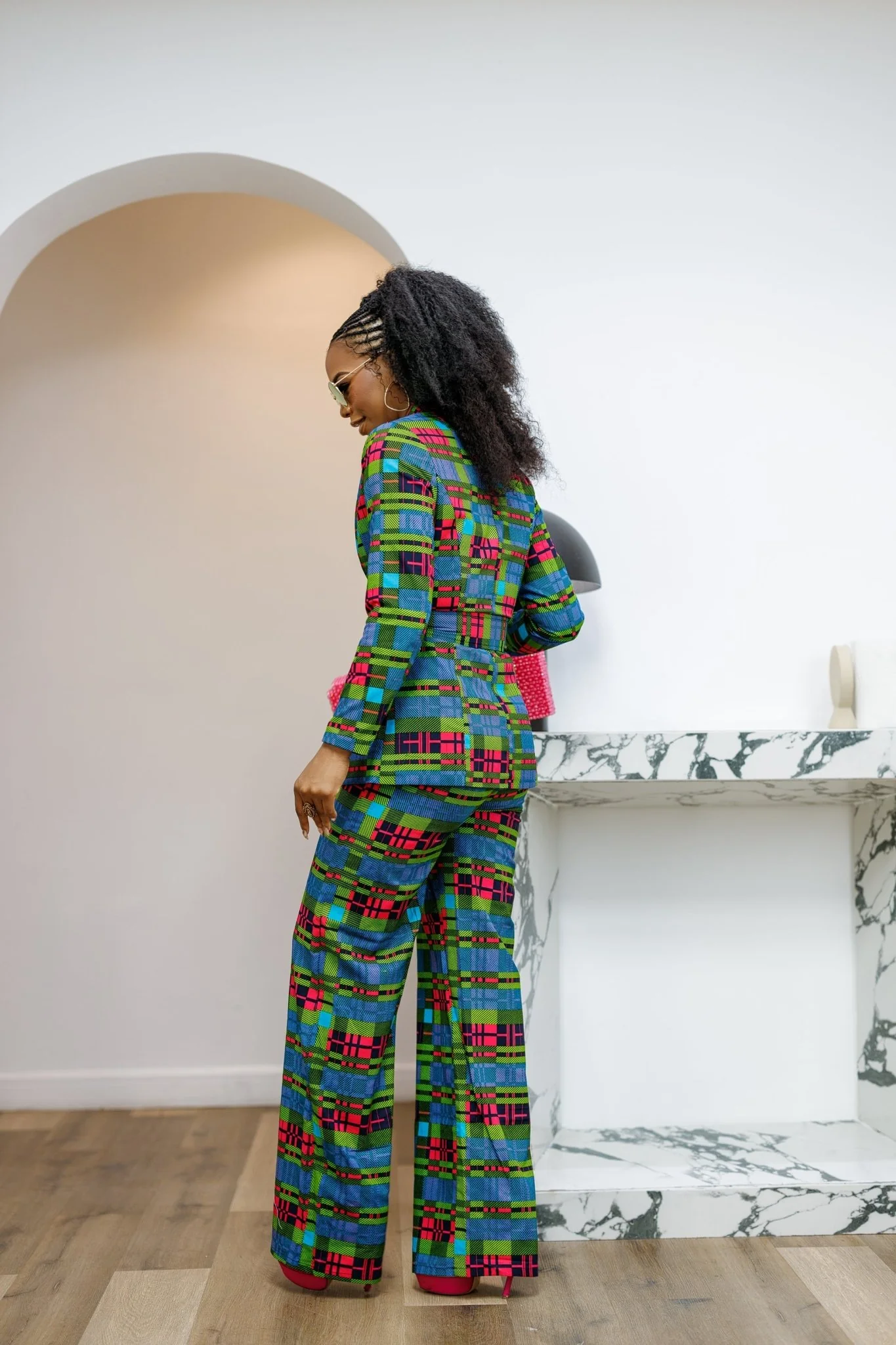 ZYLA AFRICAN PRINT TWO PIECE SUIT SET [CHECK PRINT] - Image 4